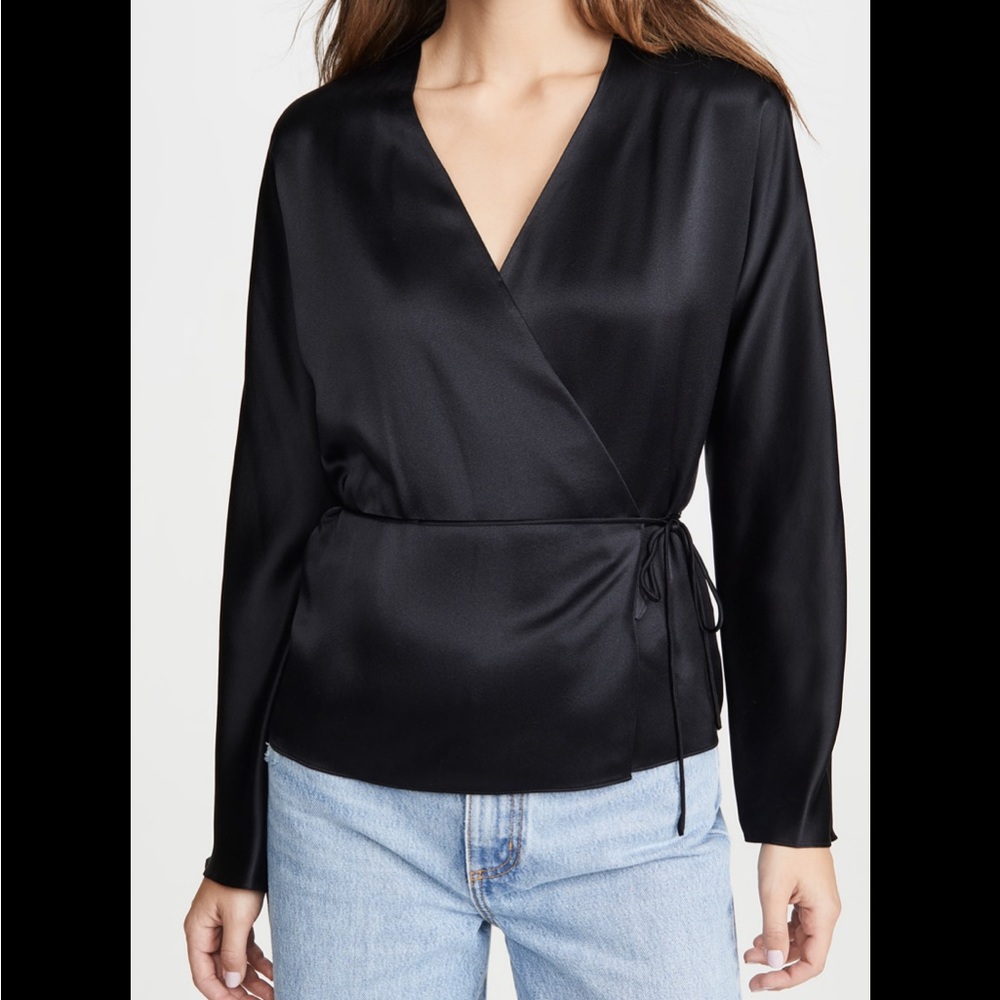 Vince Wrap Silk Tie Blouse in Black size small
